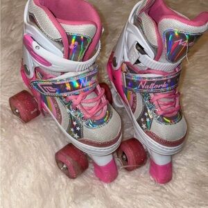 Pink and White Roller Skates